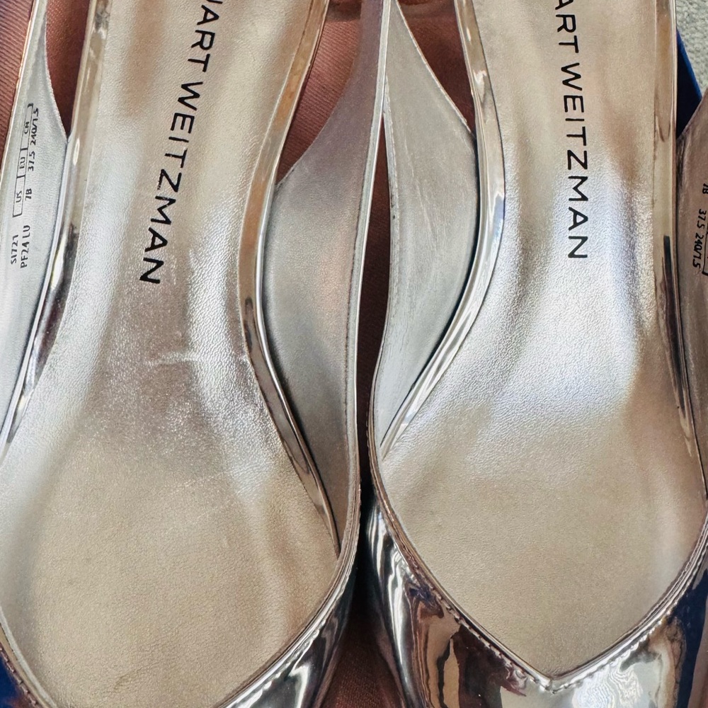 Stuart Weitzman Metallic Lina Point Silver Flats - Picture 3 of 13